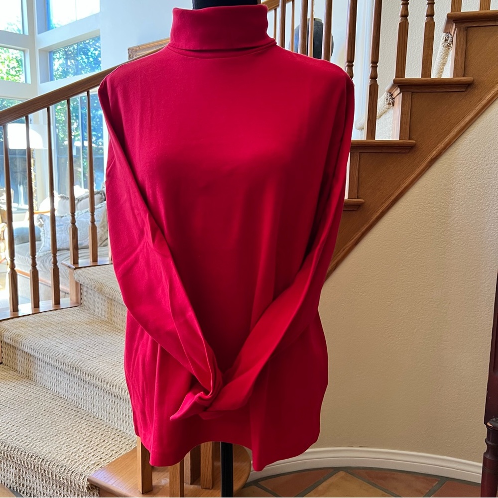 Lands' End Women's Cotton Turtleneck Tunic Rich Red Color size Large 14-16